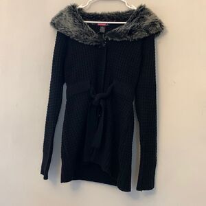 Say What ? Black tie waist sweater jacket Size XL( juniors) NWT